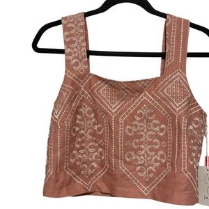 Joie Embroidered Linen Blend Sleeveless Crop Top Mauve Size Small